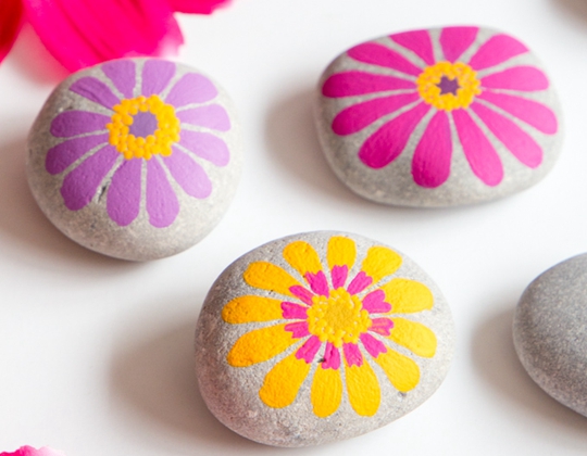 Colorful and Cheerful Flower Painted Rocks - Easy Popsicle Crafts for Kids