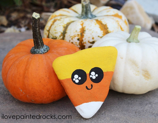 Kawaii Candy Corn Halloween Painted Rock - Easy Popsicle Crafts for Kids