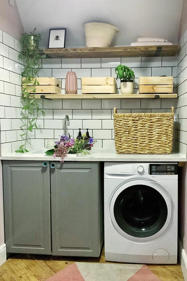 Reclaimed Wooden Laundry Shelves - Clever Laundry Room Shelving Ideas fo Small Space