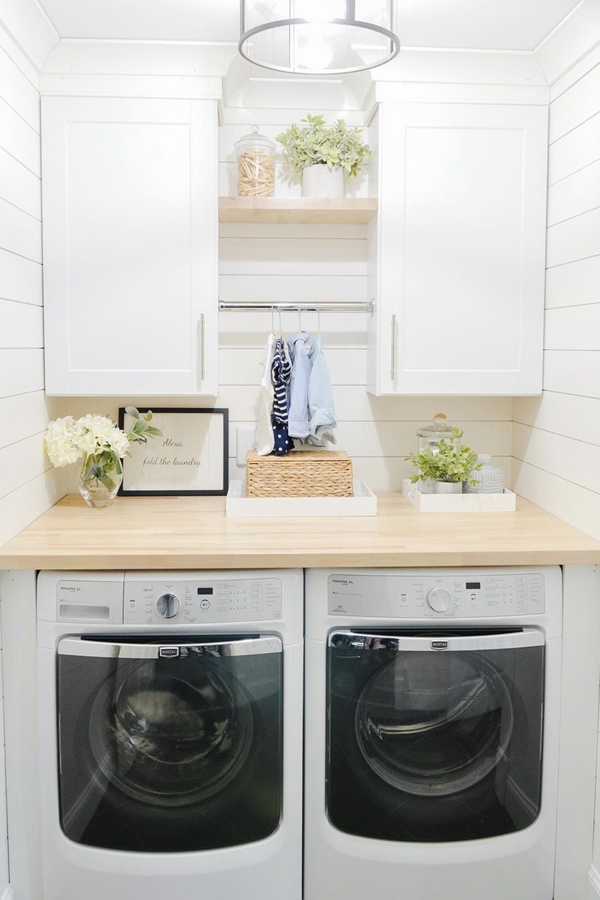 Shelf and Tension Rod - Clever Laundry Room Shelving Ideas fo Small Space