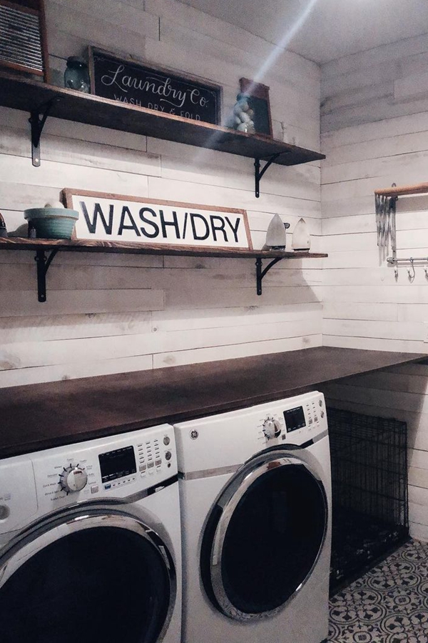 Shiplap Laundry Shelves - Clever Laundry Room Shelving Ideas fo Small Space