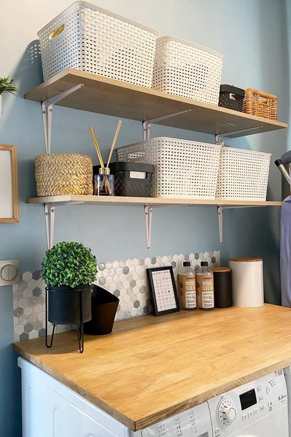 Simple Wooden Laundry Shelves - Clever Laundry Room Shelving Ideas fo Small Space