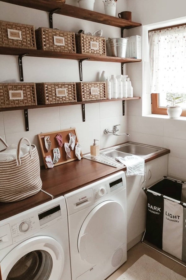 Simple Wooden Laundry Shelves - Clever Laundry Room Shelving Ideas fo Small Space