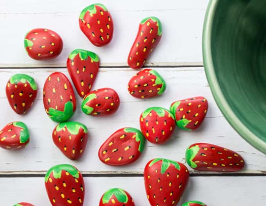 Strawberry Painted Rocks - Easy Popsicle Crafts for Kids