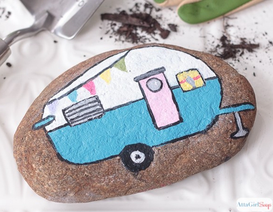 Vintage Camper Painted Rocks - Easy Popsicle Crafts for Kids