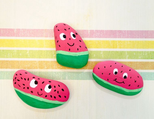 Watermelon Painted Rocks - Easy Popsicle Crafts for Kids