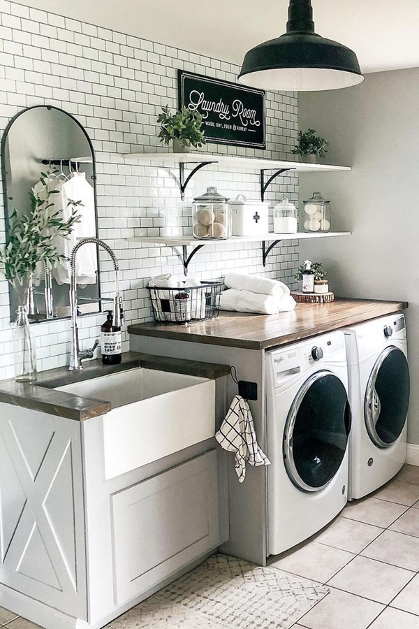 White Laundry Shelves - Clever Laundry Room Shelving Ideas fo Small Space