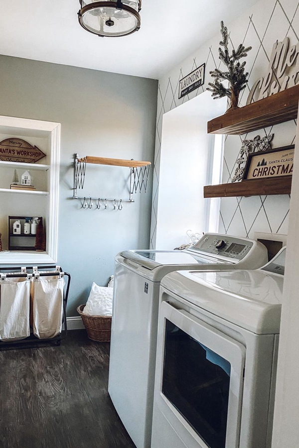 Wooden Block Laundry Shelves - Clever Laundry Room Shelving Ideas fo Small Space