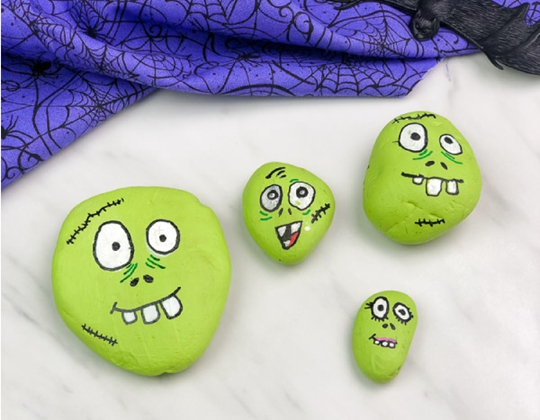 Zombie Halloween Painted Rocks - Easy Popsicle Crafts for Kids