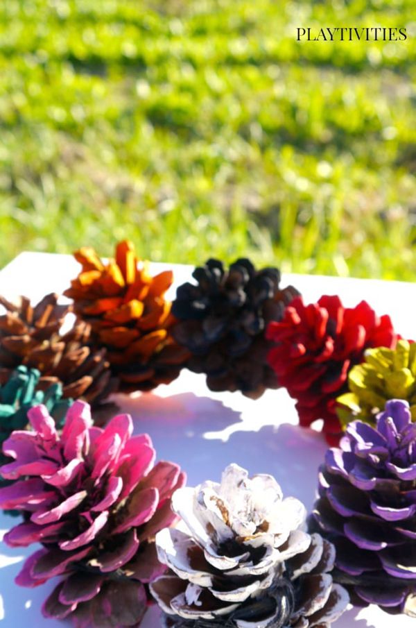 Assortment of pinecone crafts for kids
