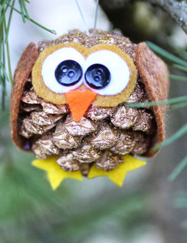 Handcrafted pinecone owl ornament