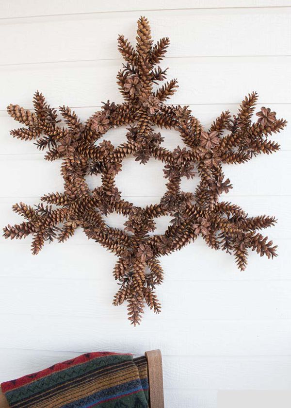 DIY pinecone snowflake wreath