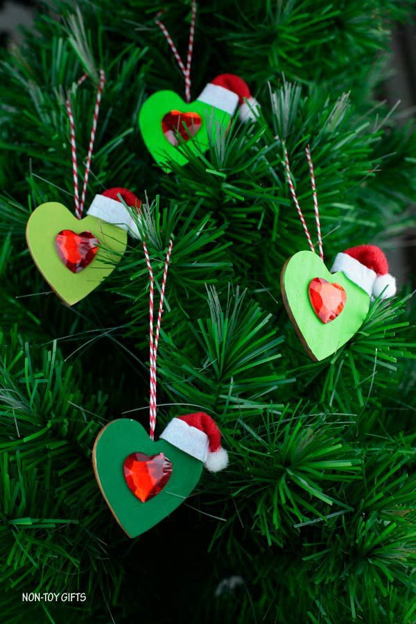 Wooden heart-shaped Grinch ornament